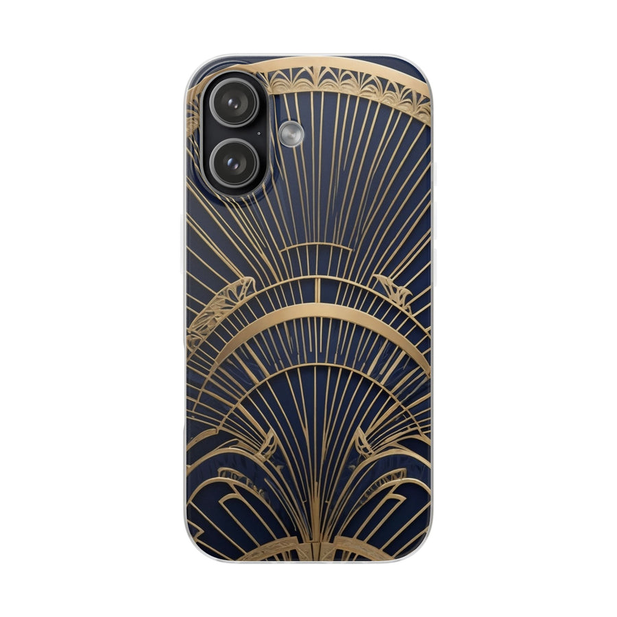 Art Deco Fan Motif Phone Case - Navy & Gold Luxury Design