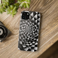 Checkerboard Spiral Illusion Phone Case - Bold Black & White Pattern
