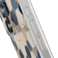 Luxury Geometric Hexagon Pattern Phone Case - Beige & Slate Blue Modern Design