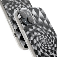 Checkerboard Spiral Illusion Phone Case - Bold Black & White Pattern