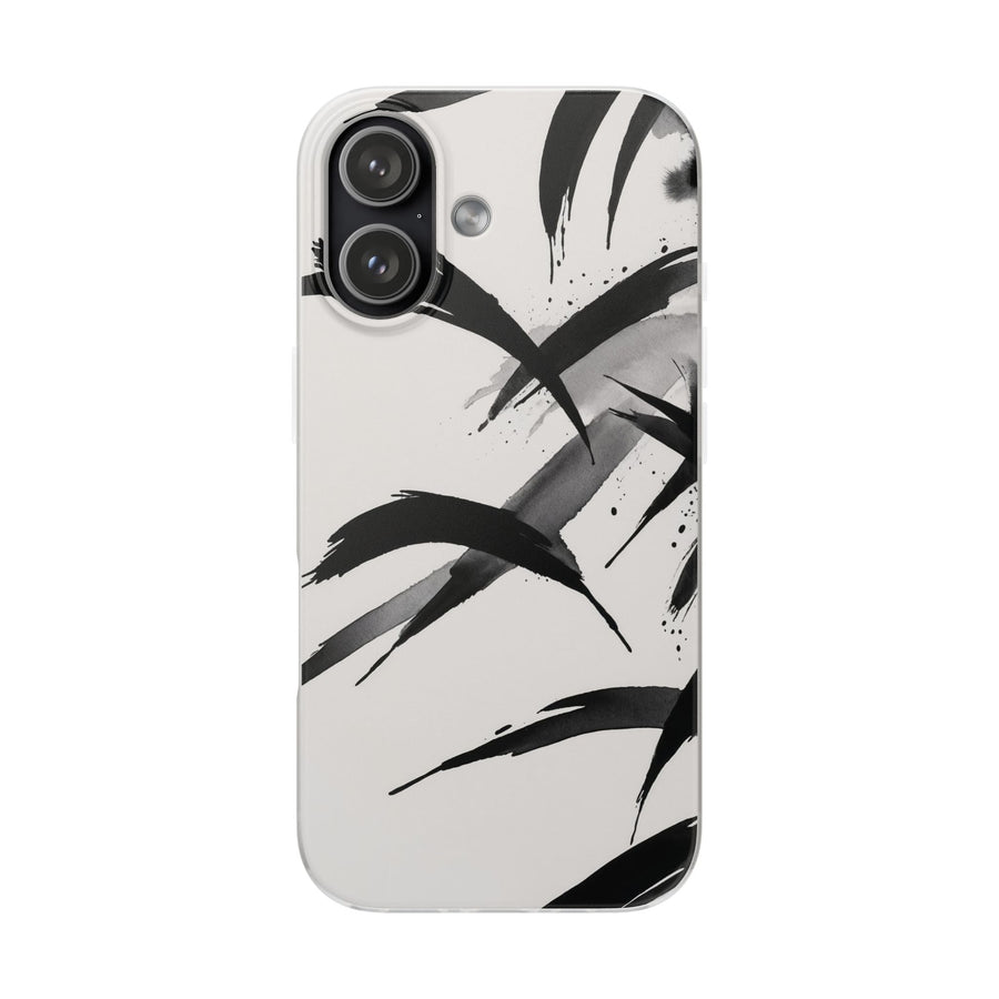 Japanese Ink Brush Strokes Phone Case - Minimal Black & White Abstract
