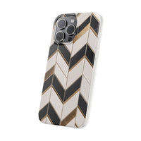 Herringbone Tile Pattern Phone Case - Cream & Charcoal with Gold Inlay