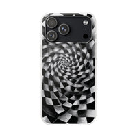 Checkerboard Spiral Illusion Phone Case - Bold Black & White Pattern