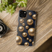 3D Metallic Gold Spheres Phone Case - Matte Navy Background