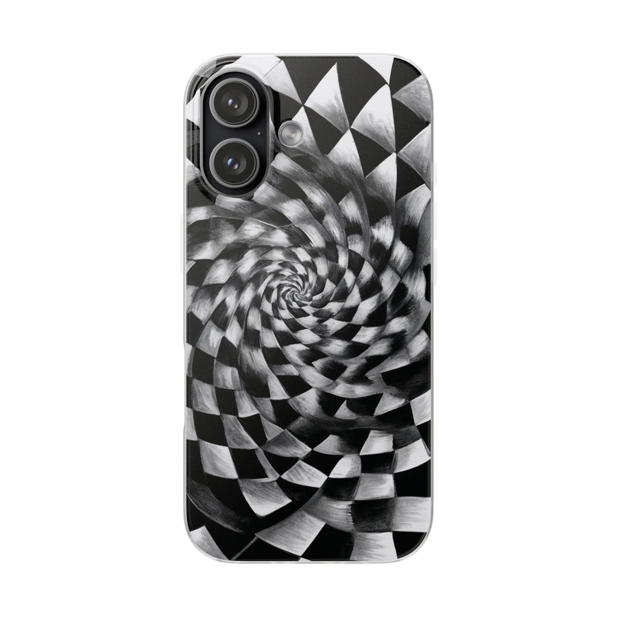 Checkerboard Spiral Illusion Phone Case - Bold Black & White Pattern