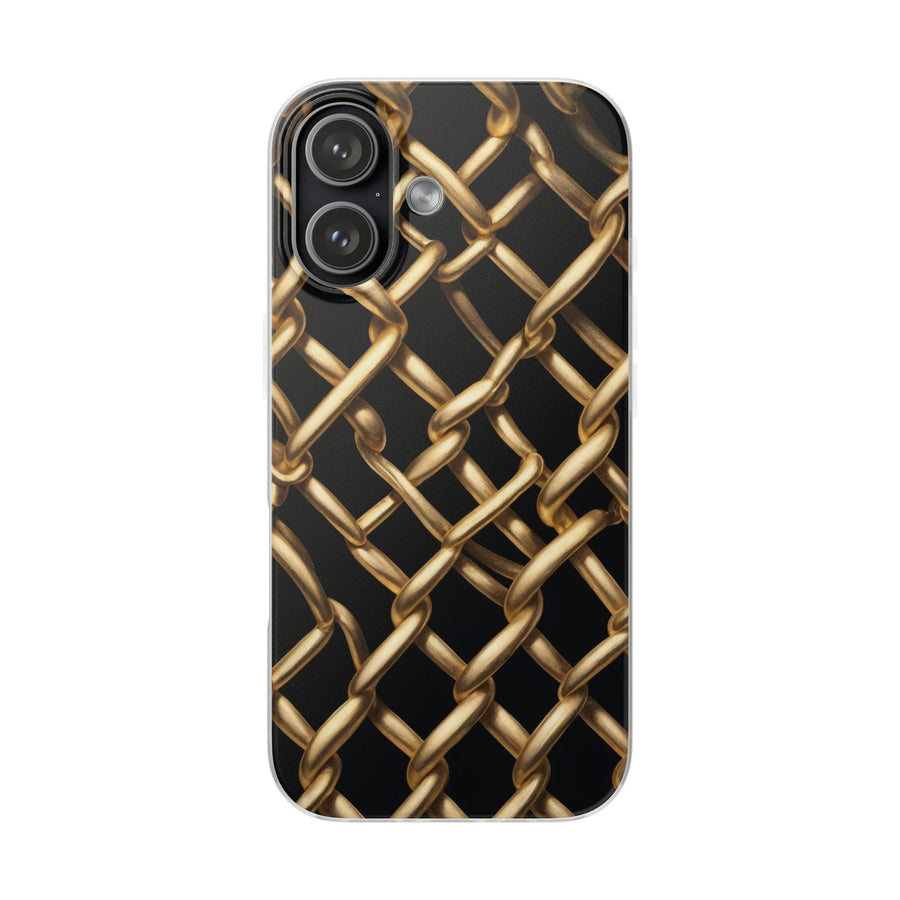 Gold Chain Link Pattern Phone Case - Matte Black Luxury Design