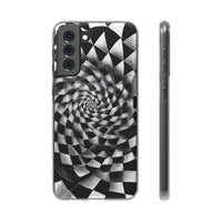 Checkerboard Spiral Illusion Phone Case - Bold Black & White Pattern