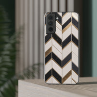 Herringbone Tile Pattern Phone Case - Cream & Charcoal with Gold Inlay