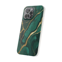 Green Marble & Gold Vein Phone Case - Luxe Stone Texture Pattern