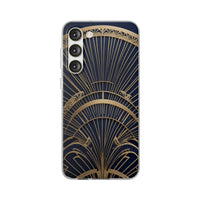 Art Deco Fan Motif Phone Case - Navy & Gold Luxury Design