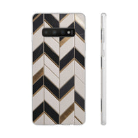 Herringbone Tile Pattern Phone Case - Cream & Charcoal with Gold Inlay