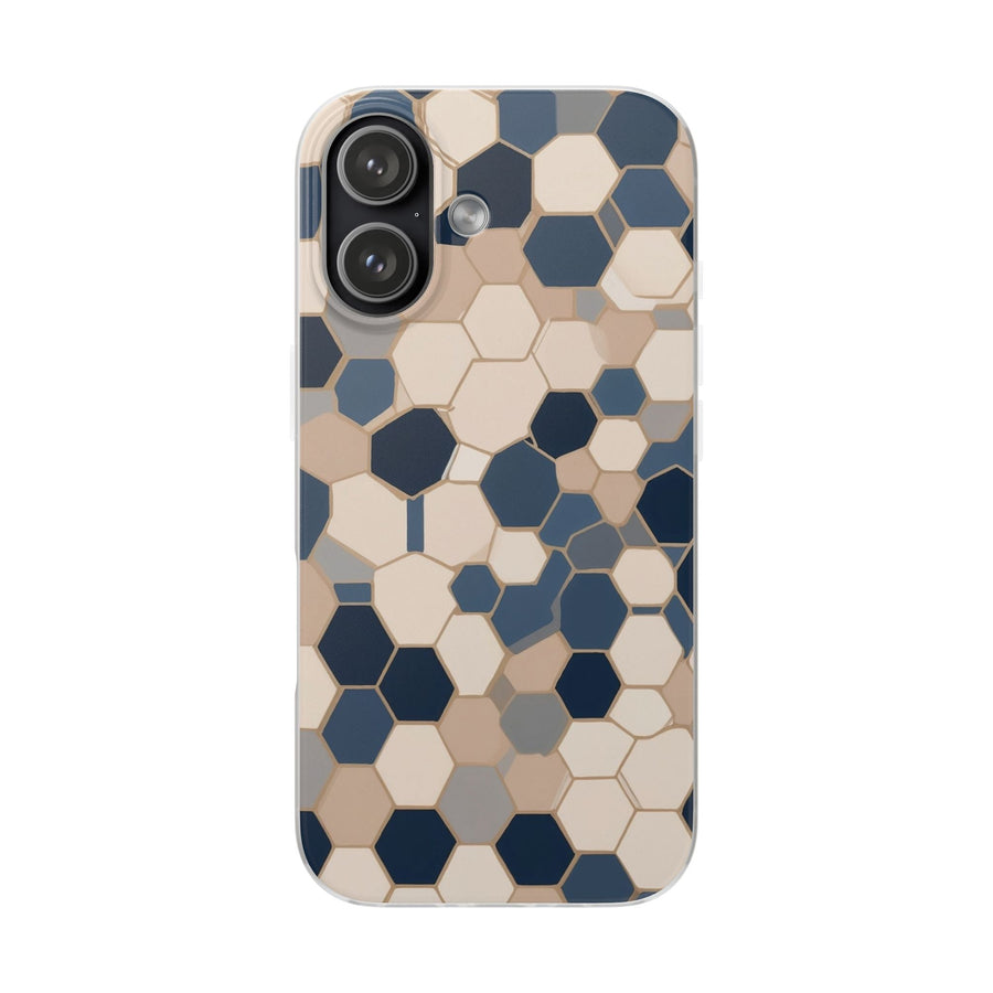 Luxury Geometric Hexagon Pattern Phone Case - Beige & Slate Blue Modern Design