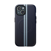 Navy Racing Stripe Matte iPhone Case - Dual Stripe Sport Design, Shockproof MagSafe® Compatible