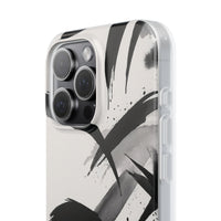 Japanese Ink Brush Strokes Phone Case - Minimal Black & White Abstract