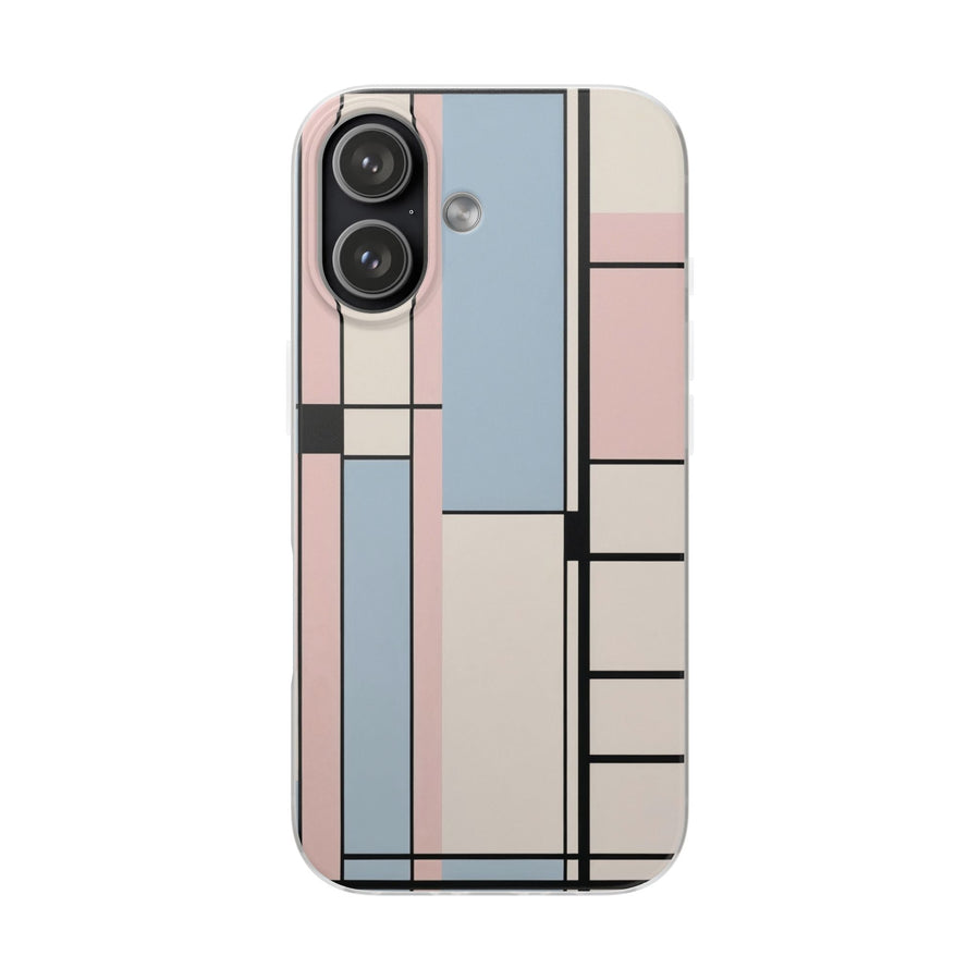 Muted Pastel Mondrian-Style Phone Case - Soft Blue, Pink & Cream