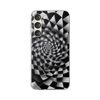 Checkerboard Spiral Illusion Phone Case - Bold Black & White Pattern
