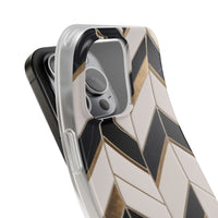 Herringbone Tile Pattern Phone Case - Cream & Charcoal with Gold Inlay